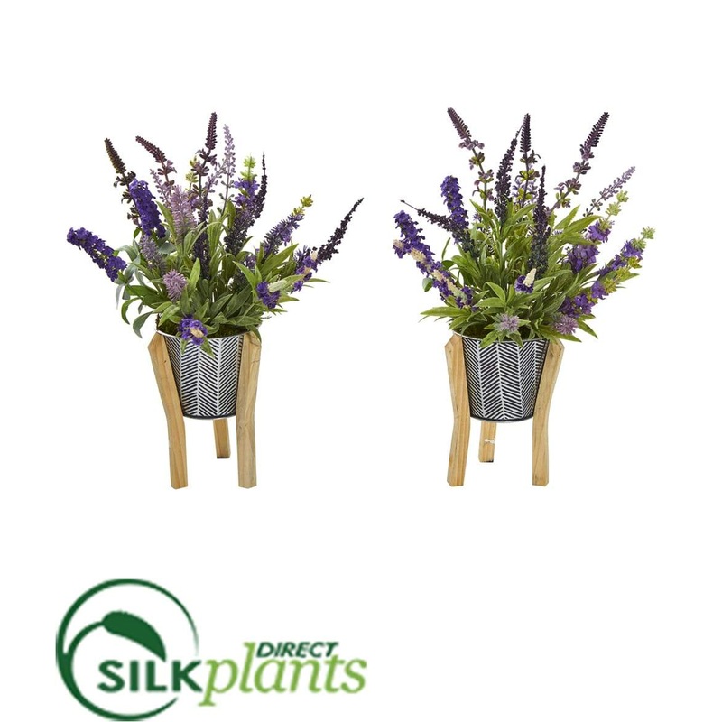 Silk Plants Direct Lavender Artificial Plant in Tin Planter with Legs – Pack of 2 Default Title