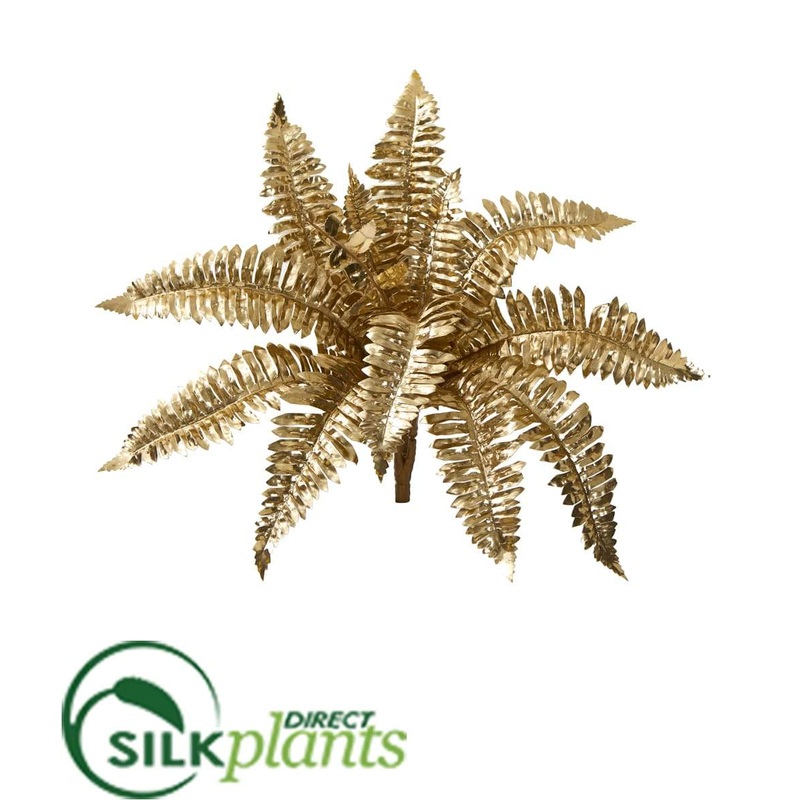 Silk Plants Direct Metallic Boston Fern Artificial Plant – Gold – Pack of 12 Gold