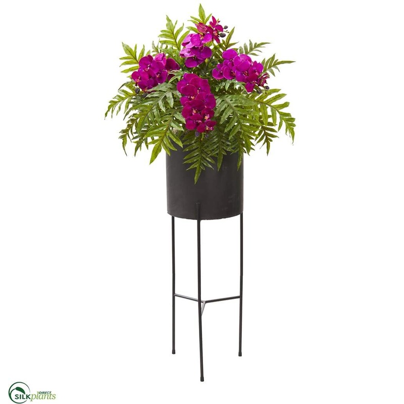 Silk Plants Direct Phalaenopsis Orchid and Hares Foot Fern Artificial Plant – Purple – Pack of 1 Purple