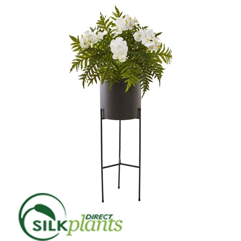 Silk Plants Direct Phalaenopsis Orchid and Hares Foot Fern Artificial Plant – White – Pack of 1 White