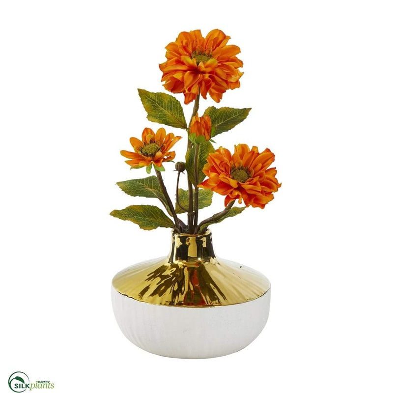 Silk Plants Direct Zinnia Artificial Arrangement – Orange – Pack of 1 Orange