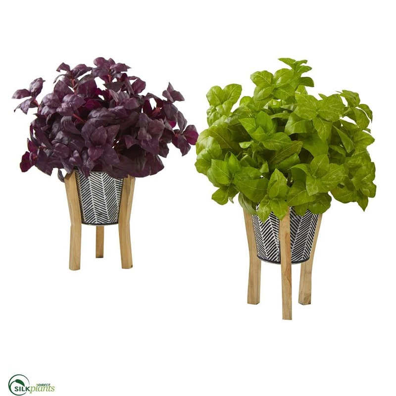 Silk Plants Direct Basil Artificial Plant in Tin Planter with Legs – Pack of 2 Default Title