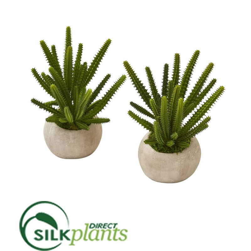 Silk Plants Direct Finger Cactus Artificial Plant in Stone Planter – Pack of 2 Default Title