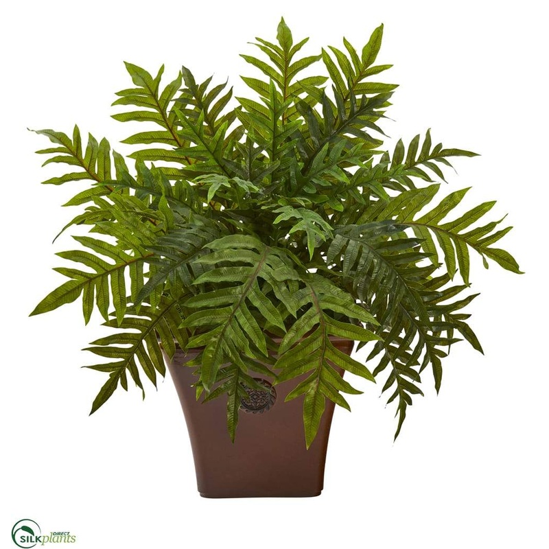 Silk Plants Direct Hares Foot Fern Artificial Plant in Brown Planter – Pack of 1 Default Title