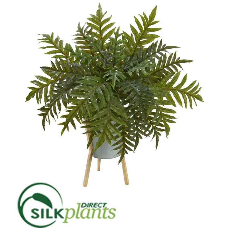 Silk Plants Direct Hares Foot Fern Artificial Plant in Green Planter with Stand – Pack of 1 Default Title