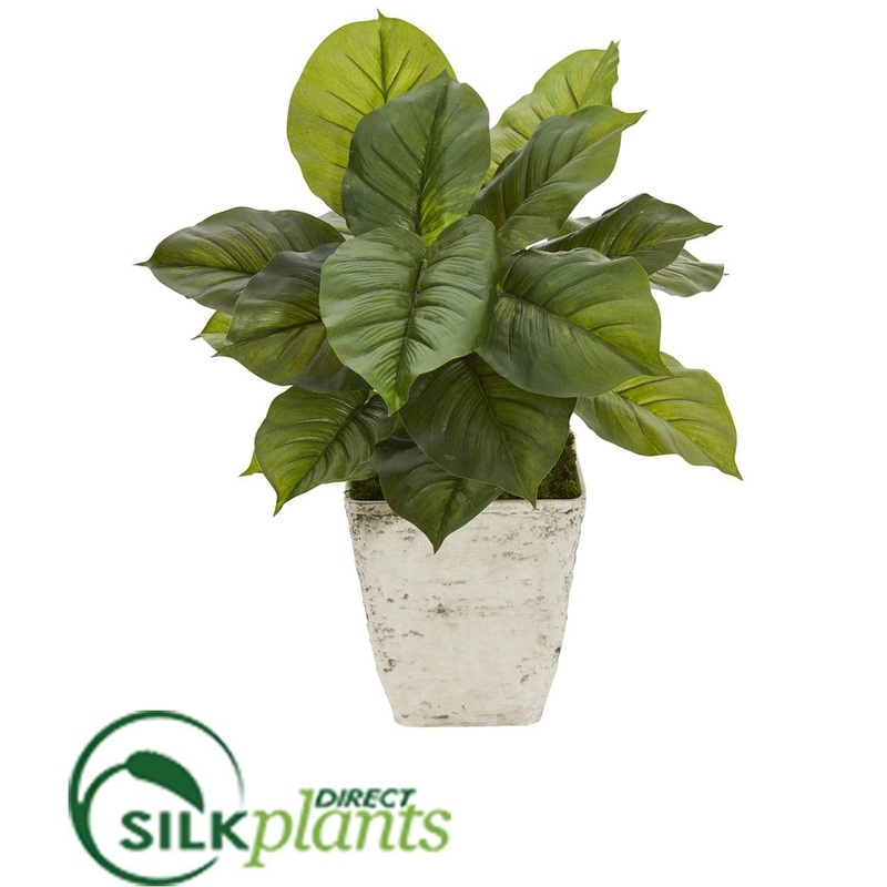 Silk Plants Direct Large Philodendron Artificial Plant in Country White Planter – Pack of 1 Default Title