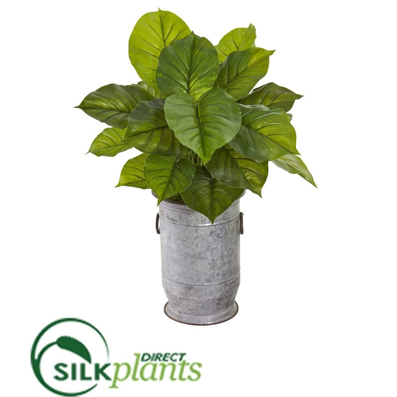 Silk Plants Direct Large Philodendron Artificial Plant in Vintage Metal Planter – Pack of 1 Default Title
