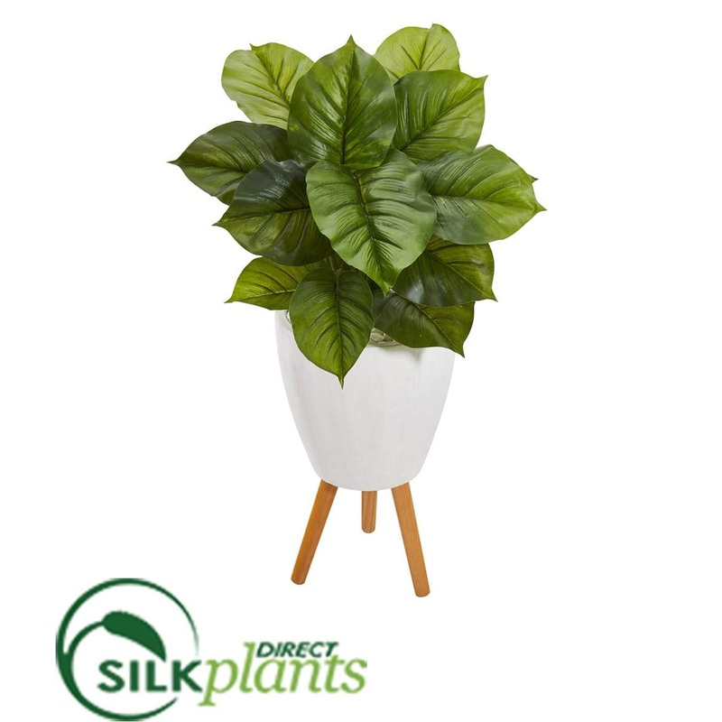 Silk Plants Direct Large Philodendron Artificial Plant in White Planter with Stand – Pack of 1 Default Title
