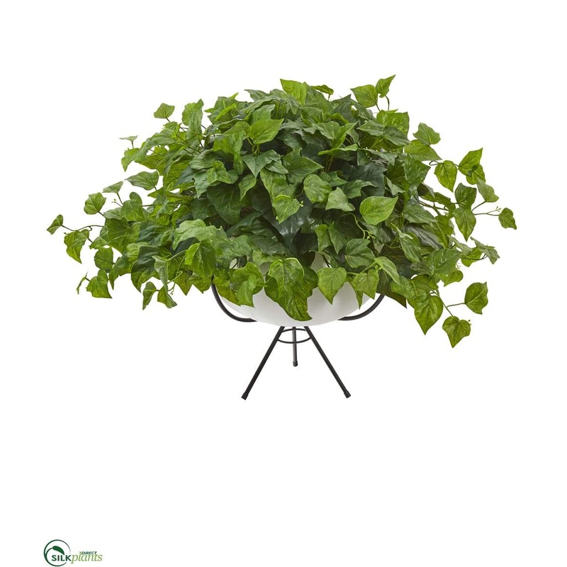 Silk Plants Direct London Ivy Artificial Plant in White Planter with Metal Stand – Pack of 1 Default Title