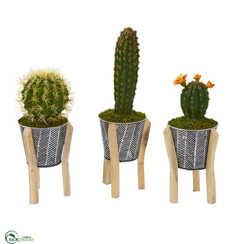 Silk Plants Direct Mixed Cactus Artificial Plant in Tin Planter with Legs – Pack of 3 Default Title