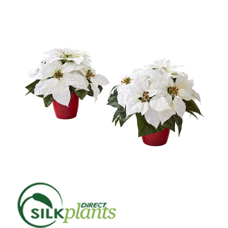 Silk Plants Direct Poinsettia Artificial Plant in Red Planter – Pack of 2 Default Title