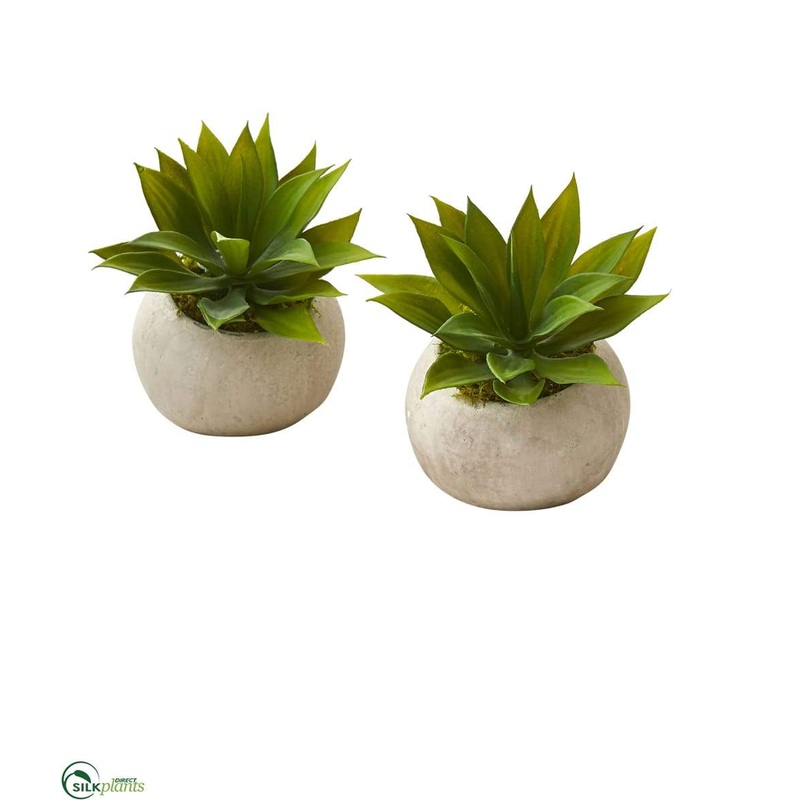Silk Plants Direct Mini Agave Succulent Artificial Plant in Stone Planter – Pack of 2 Default Title