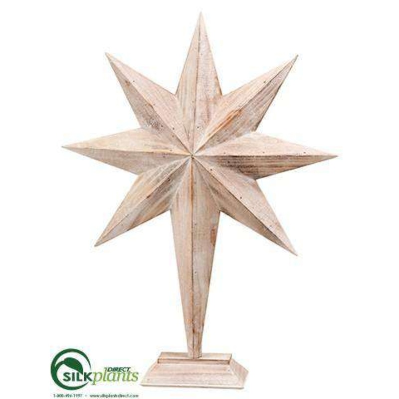 Silk Plants Direct Wood Star – White Whitewashed – Pack of 2