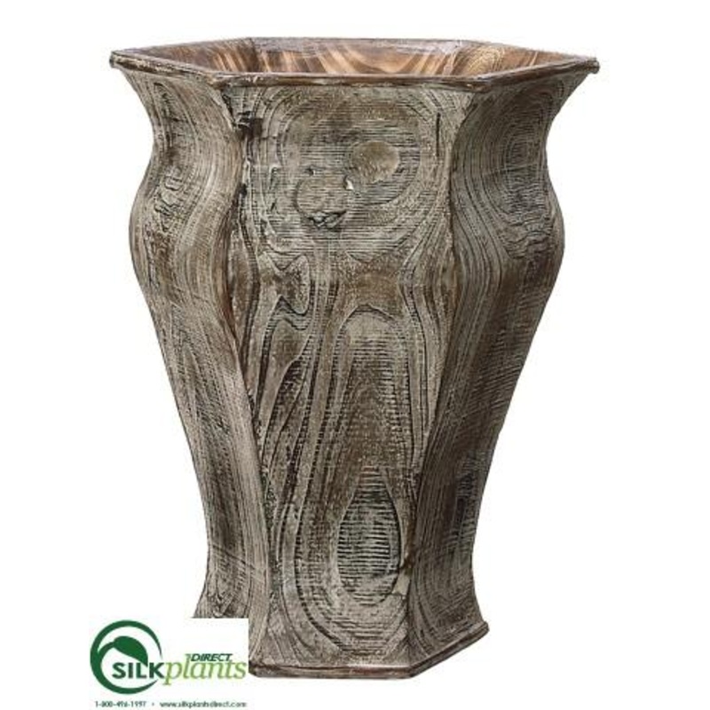 Silk Plants Direct Wood Hexagon Vase – Gray Brown – Pack of 2 Gray Brown