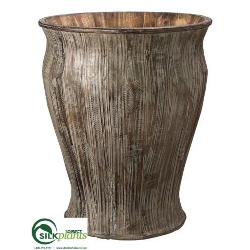 Silk Plants Direct Wood Round Tree Planter – Gray Brown – Pack of 2 Gray Brown