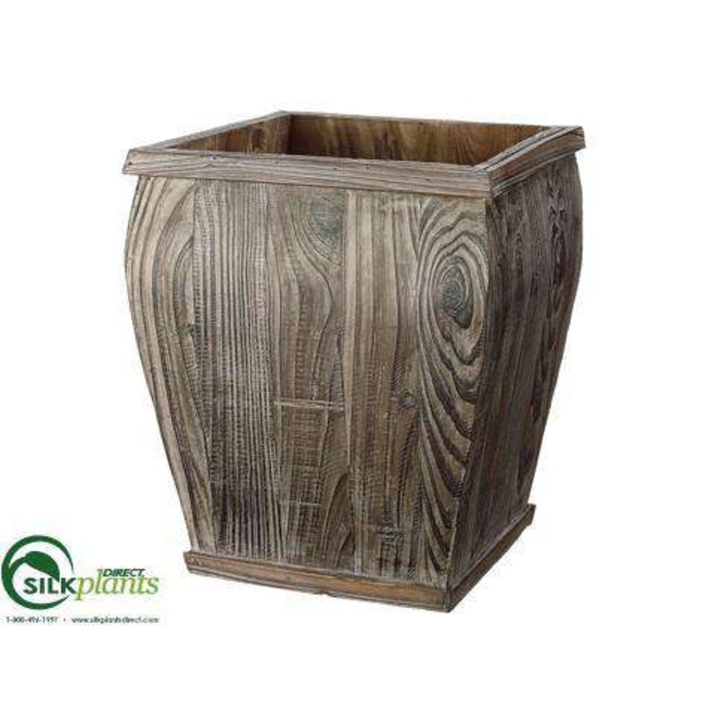 Silk Plants Direct Wood Square Tree Planter – Gray Brown – Pack of 2 Gray Brown
