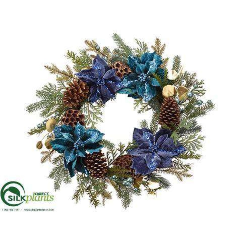 Silk Plants Direct Wreath – Blue Green – Pack of 3