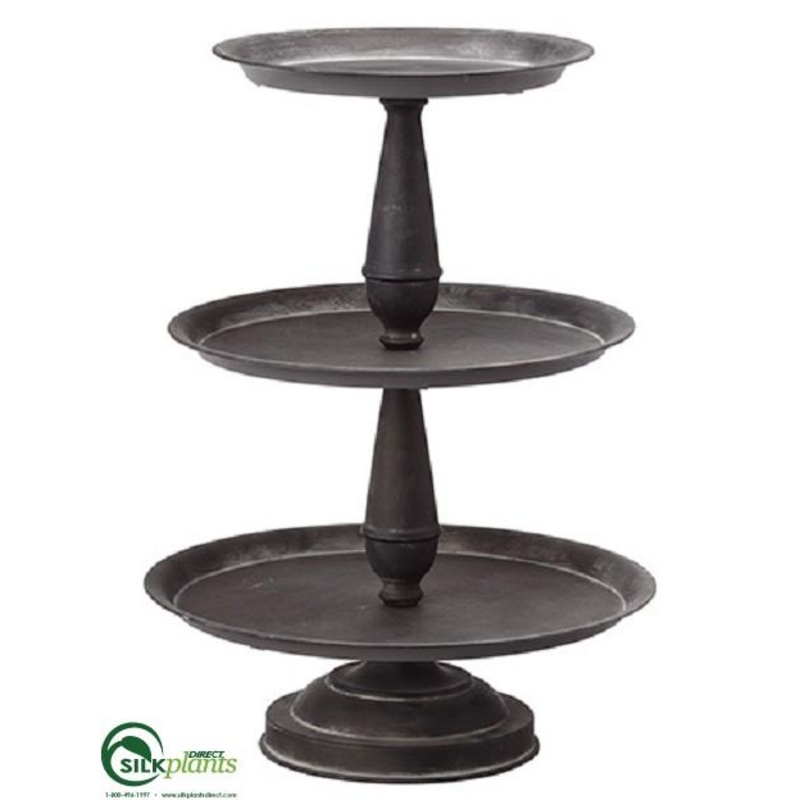 Silk Plants Direct 3-Tier Plate – Gray – Pack of 4 Gray