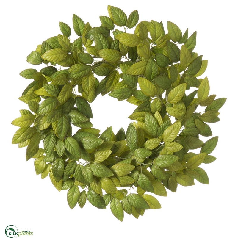 Silk Plants Direct White Ash Leaf Wreath – Green Two Tone – Pack of 2 Green Two Tone