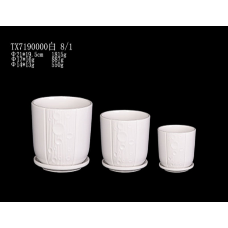 3-Piece Set of Round Ceramic Planters – White with Dot Design | Premium Quality Material