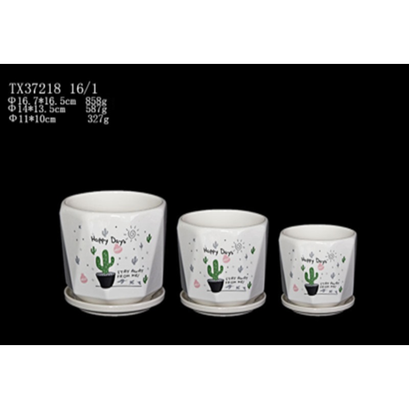 Ceramic Pot  White TX37218 (Pack of  3)