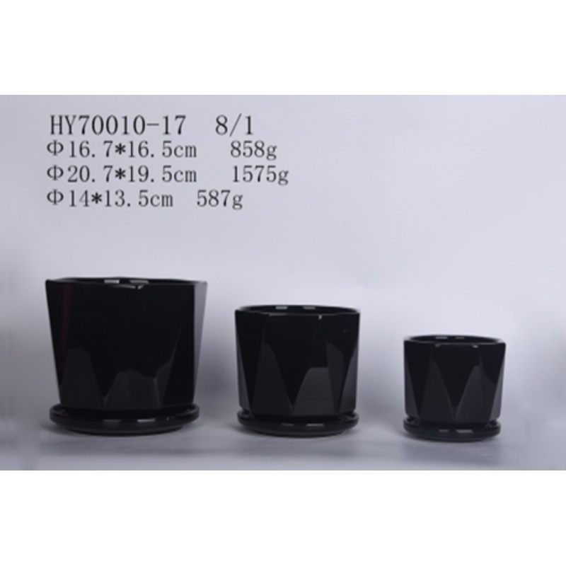 Minimalist Ceramic Plant Pot – Dark Black Plain Cylinder (Set of 3)