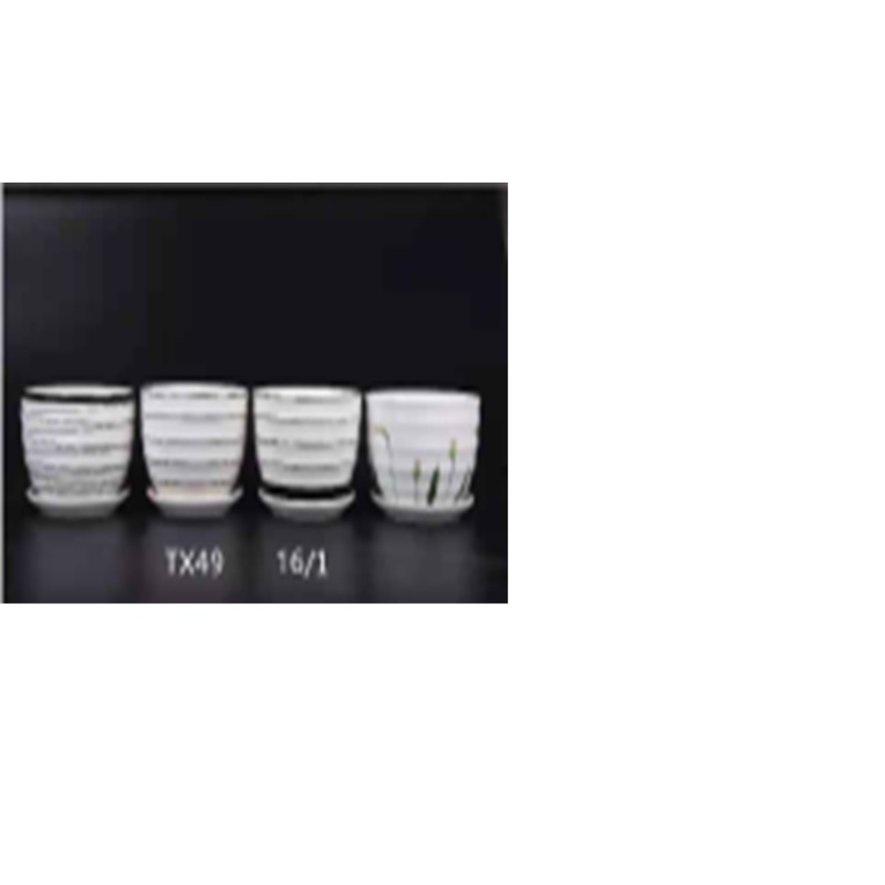 Round White and Black Ribbed Ceramic Pot Set – Set of 3