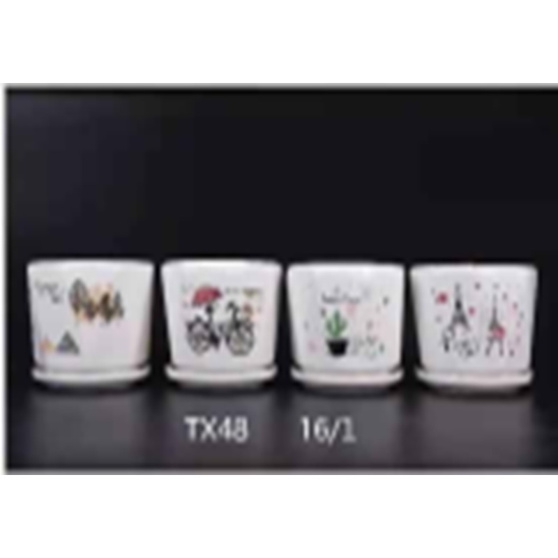 Round White and Mixed Creative Design Ceramic Pot Set – Set of 4