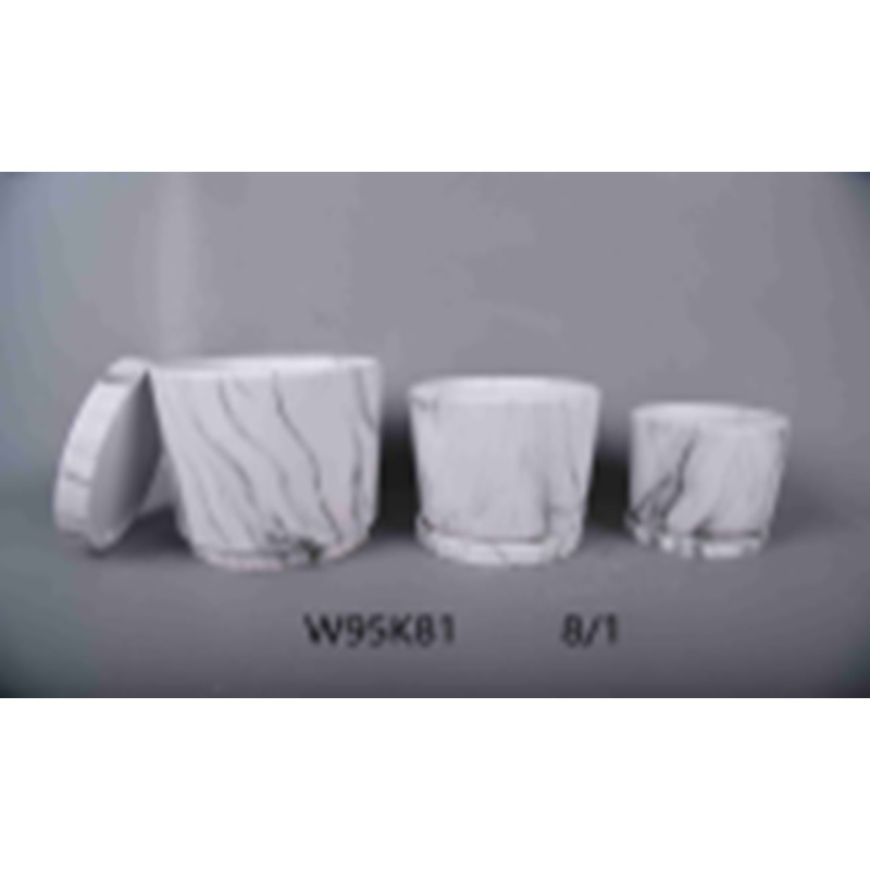 Round White Marble Design Ceramic Pot Set – Set of 3