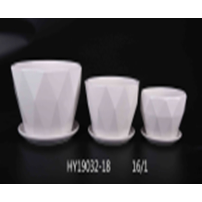 Set of 3 Modern Hexagonal Design Ceramic Planters | White Color | Indoor Plant Decor