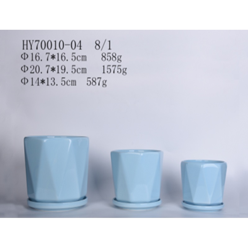 Set of 3 Modern Round Ceramic Pots in Pastel Blue | Ideal for Indoor Plants