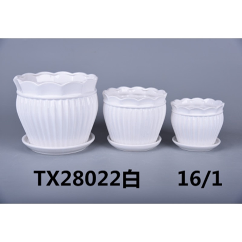 Sleek Round Ribbed Ceramic Plant Pot – Elegant White Finish