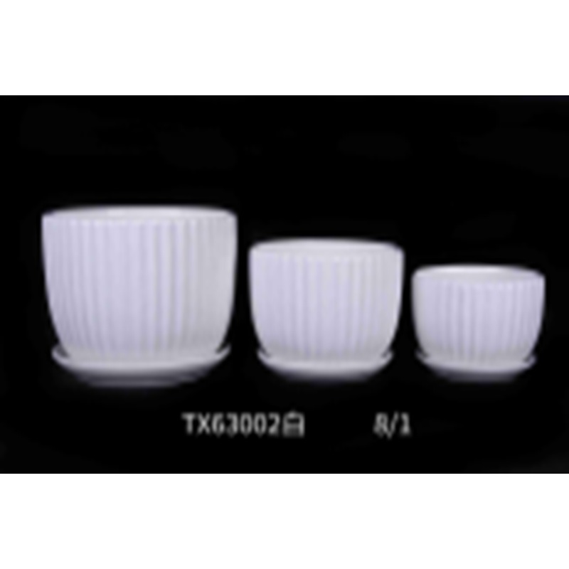 Striped White Ceramic Pot – Modern Design, High-Quality Material – Set Of 3