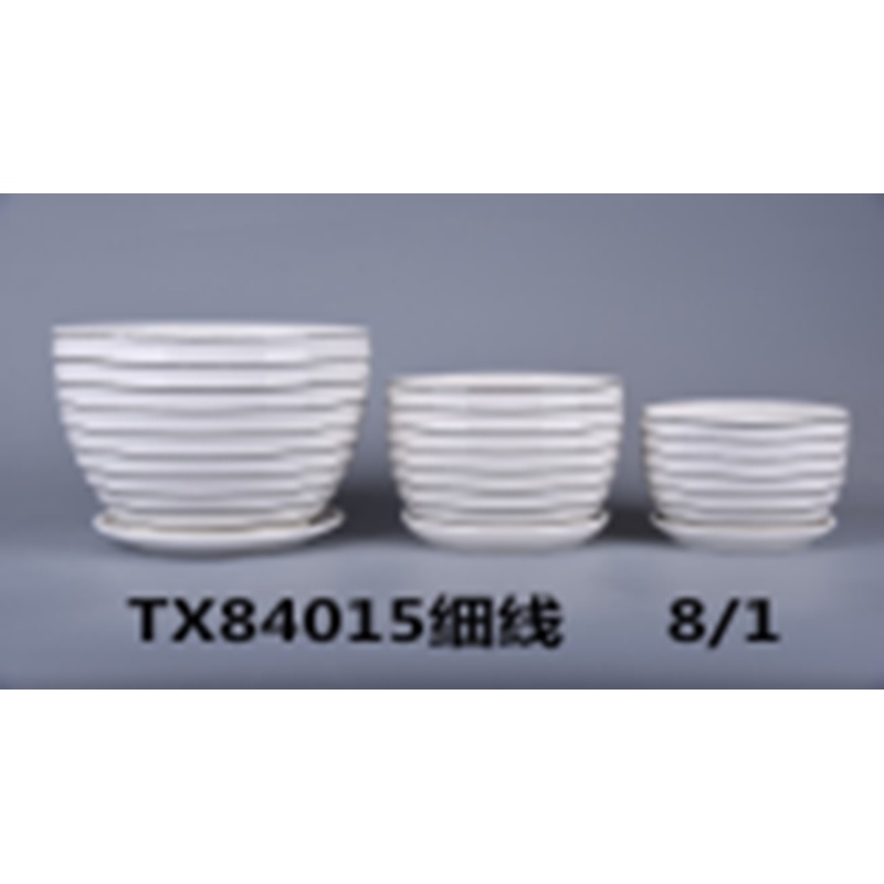 Striped White Ceramic Pot Set – Set of 3 | Modern and Trendy Table Top Pots