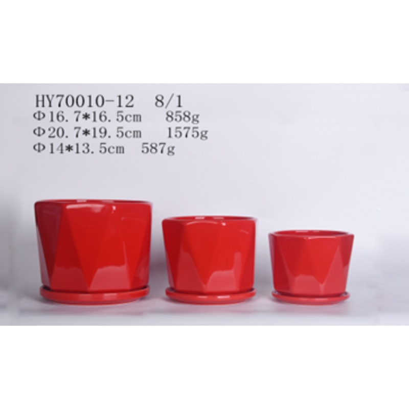 Stylish Modern Round Dark Red Ceramic Pot with Bottom Tray | Perfect for Tabletop Plants