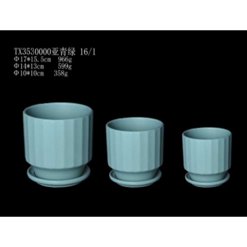 Stylish Set of 3 Modern Round Ceramic Flower Pots – Turquoise | Premium Decorative Planters
