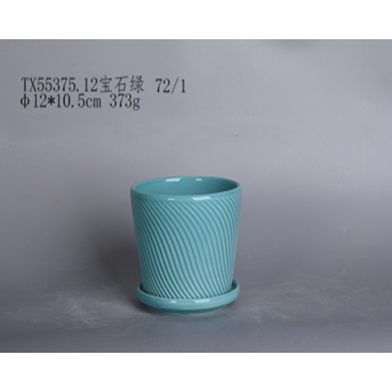 Stylish Sky Blue Ceramic Planter Set – Contemporary Round Spiro Design for Indoor and Outdoor Use