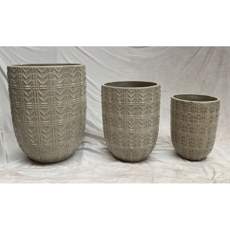 Elegant Set of 3 Cream Glazed Ceramic Planters