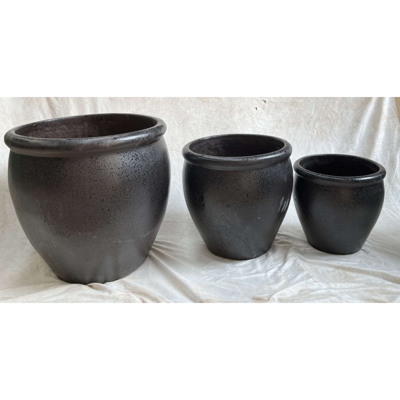 Pack of 4 Glazed Black Ceramic Matka Planters – Modern Indoor and Outdoor Pots