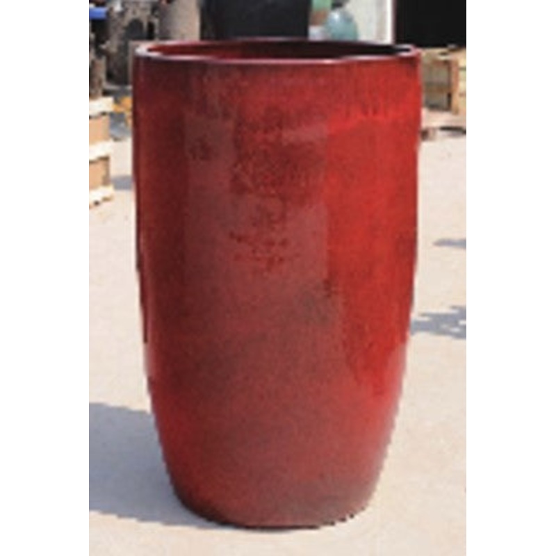 Set of 3 Glazed Ceramic Pots – Modern Round Planters in Red Black