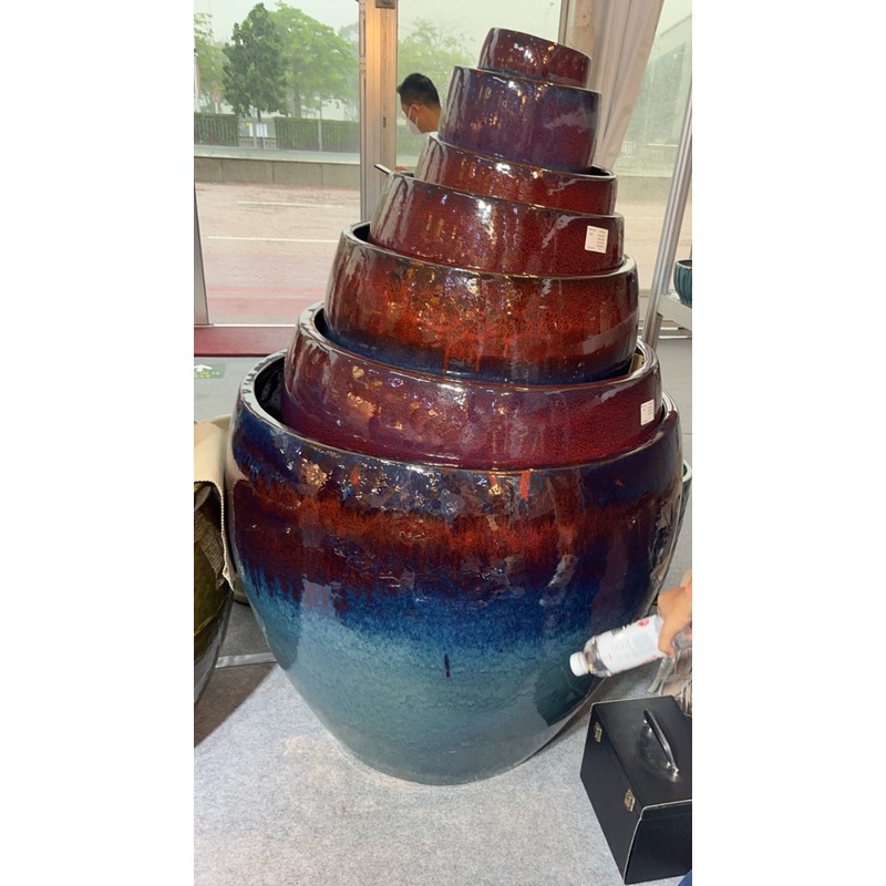 Set of 4 Glazed Ceramic Pots – Modern Round Planters in Red, Blue,  Colors