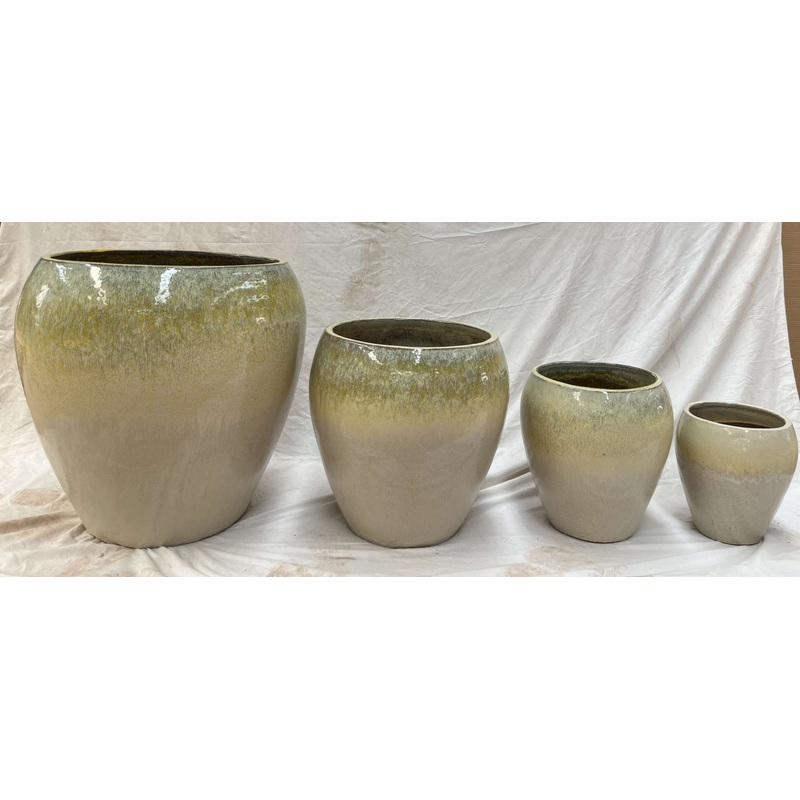 Set of 4 Glazed Large  Yellow Cream Ceramic Planters