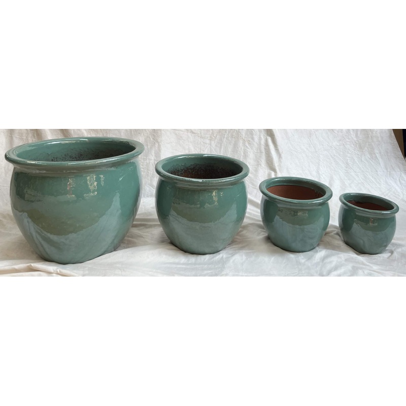 Sky Blue Glazed Ceramic Round Planters – Set of 4