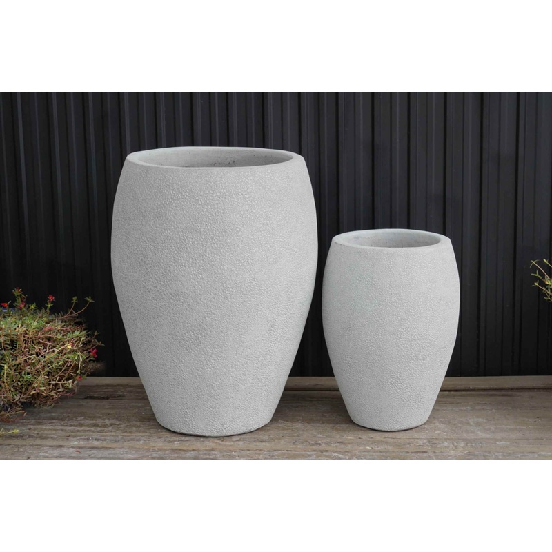 White Gravel Matte Finish Tall Ceramic Planters – Set of 2