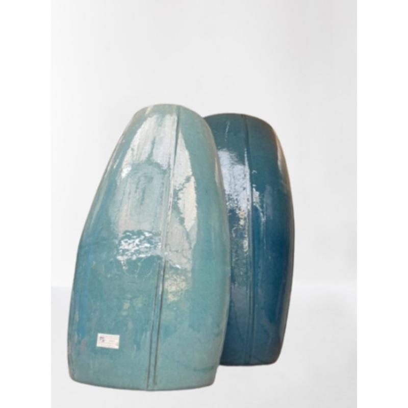 Blue Copper Tall Ceramic Planters – Set of 2 Modern Garden Pots