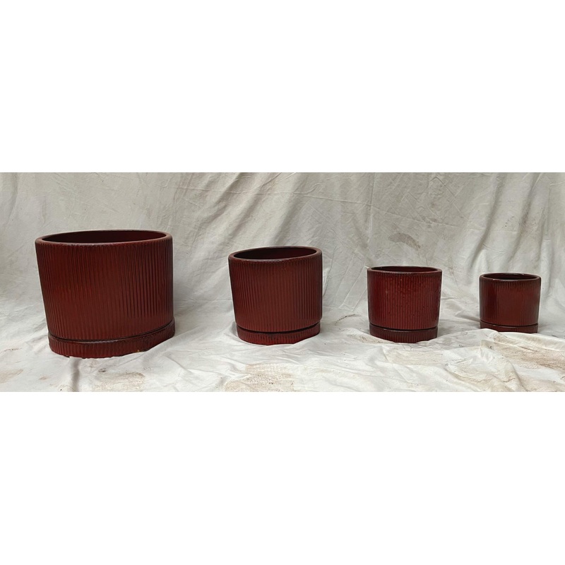 Royal Ribbed Red-Black Planters – Perfect for Modern Decors (Set Of 4)