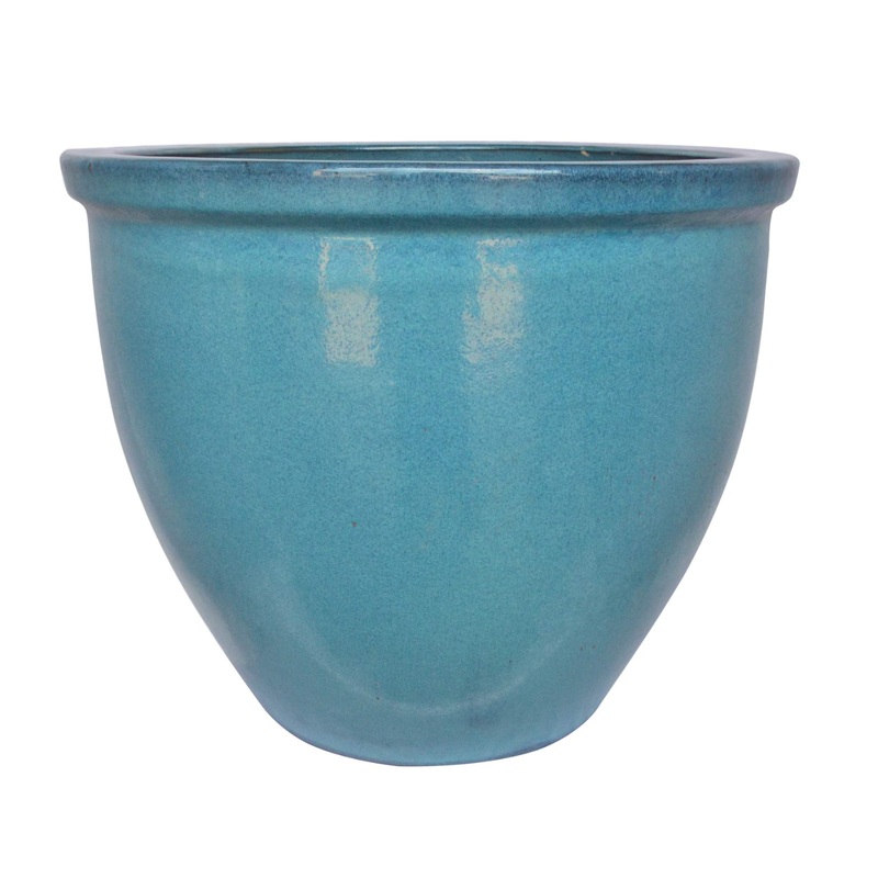 Smooth Milky Blue Ceramic Garden Pot Set Of 3
