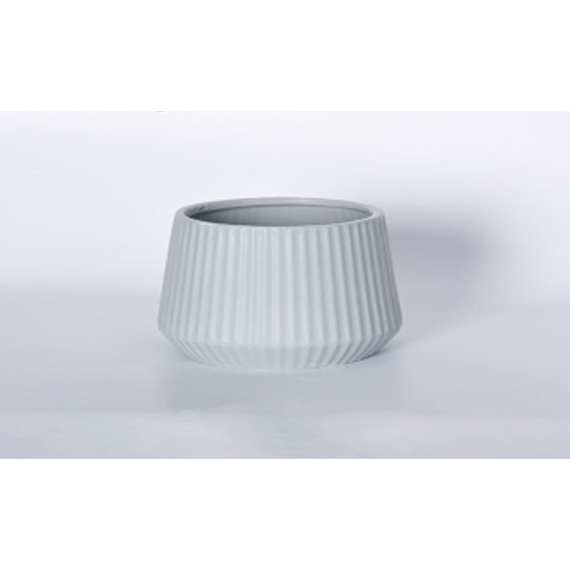 Synth Grey Ceramic Pot – Modern Ribbed Finish Planter for Home & Office Decor