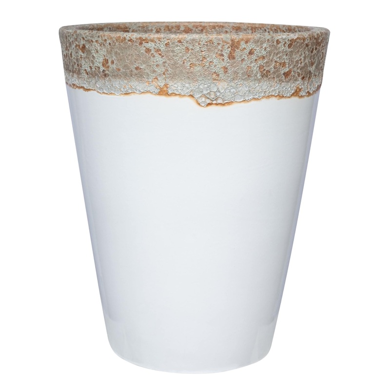 Tall Round Volcanic White Ceramic Planter – Smooth Finish