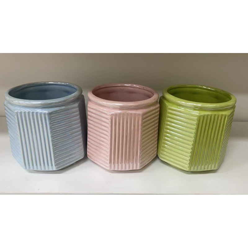 Textured Hexagonal Ceramic Planter